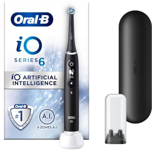 Oral-B iO6 Electric Toothbrushes For Adults, 1 Toothbrush Head, 5 Modes with Teeth Whitening, UK 2 Pin Plug, Black Lava, Travel Case Colour May Vary
