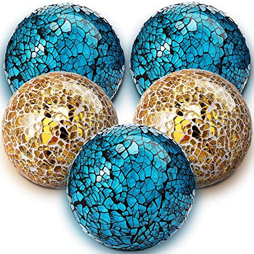 5 Pieces Glass Mosaic Sphere Decorative Balls for Centerpiece Bowls Turquoise Decorative Glass Balls Orbs Decorative Vases Fillers for Home Decoration Dining Table Bowls Tray