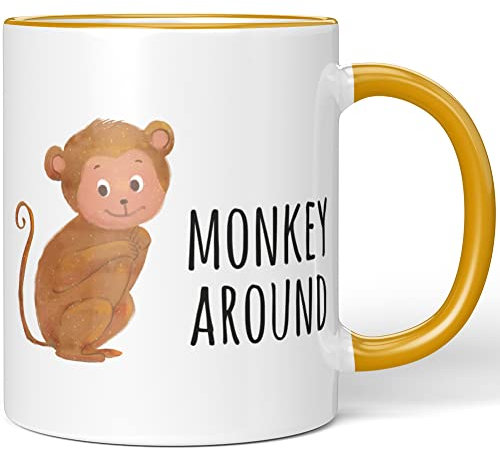 JUNIWORDS Tasse, Monkey Around AFFE, Wähle Farbe, Dunkelgelb