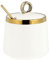 Golden Verge Sugar Bowl and Seasoning Jar - Ceramic Jar with Lid and Spoon (White, 9X9X8CM)