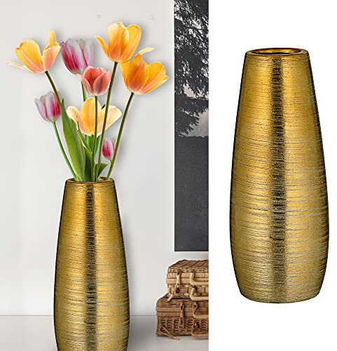 Vase Gold │matt 10,5x24x10,5cm │Steinzeug Blumenvase │Blumen Gräser Pflanzen Dekovase (1 x Vase Gold 25cm)