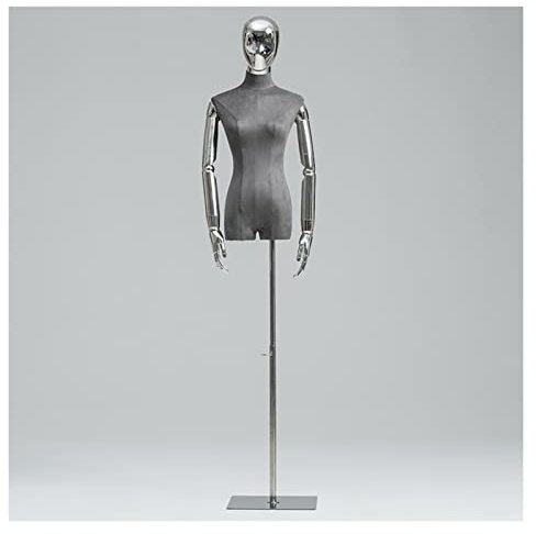 LXLIGHTS Weiblich Schneiderpuppe Modell, Halbe Skala Männchen Körper Kleiderordnung Mit Metallsockel, Büste Anzeigen Mannequin-Torso Für Kleidung Kleid Schmuck Display (Color : Silver, Size : A)