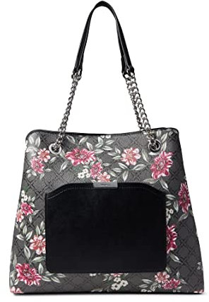 Nine West Canbury Carryall, Tiefschwarzes Logo mit Blumenmuster, Einheitsgröße