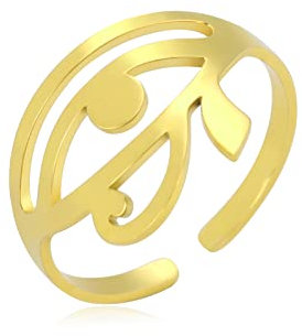 Auge des Horus Ring Ägyptische Verstellbar Ring Alt Ägypten Horus Augen von Ra Offener Ring Glücks-Amulett Schutz Edelstahl Schmuck für Männer Frauen (Gold)