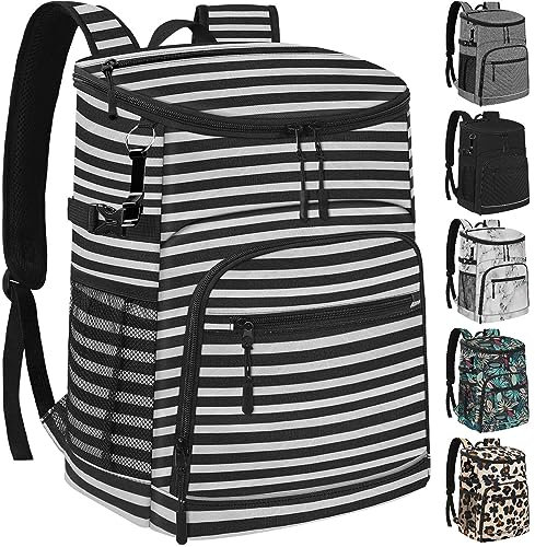 Kühlrucksack Isoliert Auslaufsicher Wasserdicht Rucksack Kühltasche 30 Dosen Große Kapazität Leicht Reise Camping Strand Getränk Bier Tasche Kühler Eistruhe für Damen und Herren Streifen