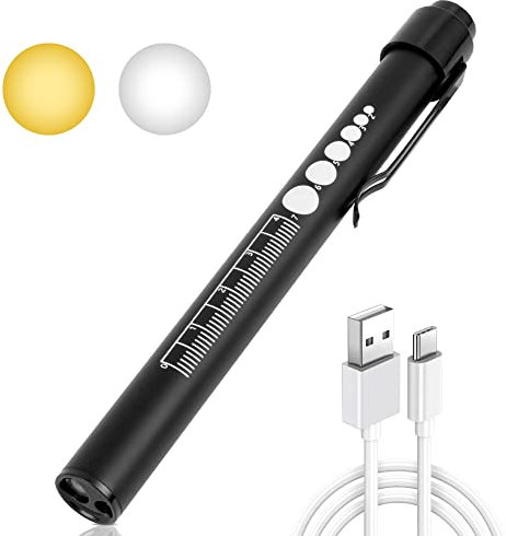 Flintronic Diagnostic Medical Penlight, Rechargeable LED Pen Torch with Pupil Gauge and Clip, First Aid Pupil Gauge Doctors Nurses Medical Pen Light Medical Equipment (With Type-C Charging Cable)
