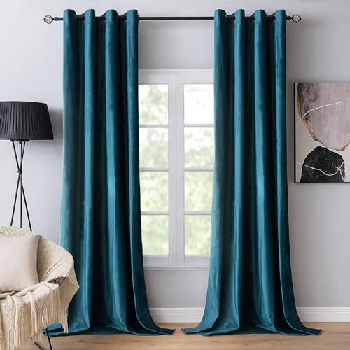 MIULEE Blau Samtvorhang mit Ösen 140x300, Wunderschön Weich Vorhänge Samt für Deko Schlafzimmer Wohnzimmer, 2 Stück Samt Gardinen Blickdicht Jedes 300 cm Hoch, Dicker Velvet Thermovorhang Winter