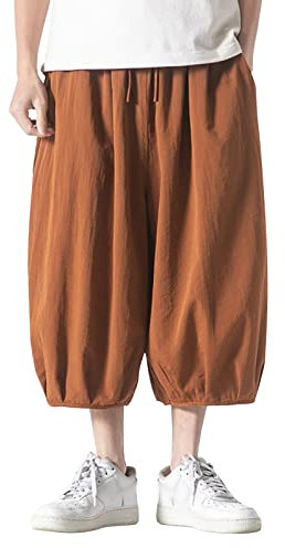 QWUVEDS Sommer Leichte Baumwolle Leinen Lose Beiläufige Gerade Weite Haremshose Acht Hosen Männer Transparent Shorts Herren