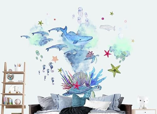 wolga-kreativ XXXL Wandtattoo Kinderzimmer - Unter dem Meer Wandsticker Fische Wal Delfin Unterwasserwelt Korallenriff - Kinderzimmer Deko - Wandtattoo Kinderzimmer Junge Baby Mädchen Zimmer