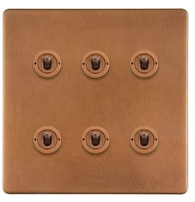 Soho Lighting Antique Copper 6 Gang Dimming Toggle Light Switch | Dim Lights with a Toggle Switch | Multi-Location Dimming, New Technology, Indoor Lighting, Wall Light Switch, Traditional Style