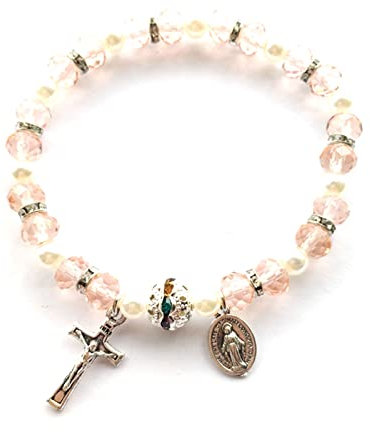 Stretch-Rosenkranz-Armband mit Jesus-Kruzifix, elastisches Perlenarmband, Ornament, Gebetsperlen-Armband, religiöse Geschenke, Einheitsgröße, Zink
