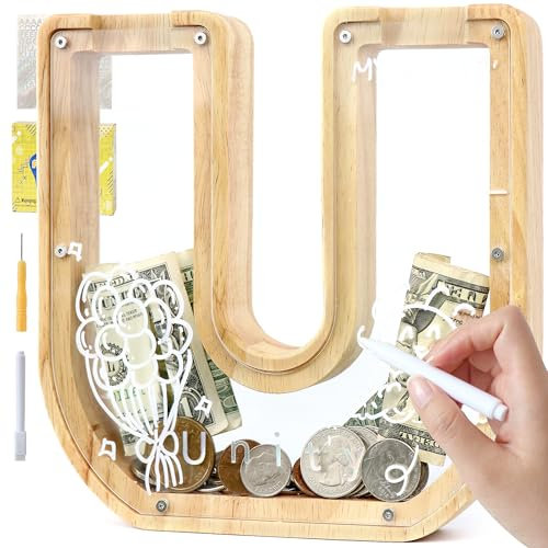 LEcylankEr Spardose Kinder, Spardose Holz Buchstabe, Spardose Personalisiert, Kreative Sparschwein für Geburtstag Geschenk/Heimdekoration/Keepsake (U)