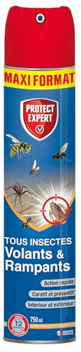 PROTECT EXPERT Foudroyant Insectes Volants & Rampants - 750ml - Moustiques Mites Alimentaires Rampants Fourmis Puces - Action Curative Et Préventive VOLRAMP750