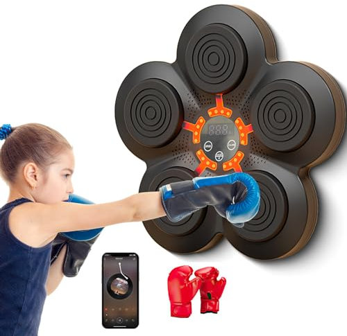 Fulluky Music Boxing Machine, Music Electronic Boxing, Wall Target Boxing Machine, with 6 Lights and Bluetooth Sensor, Boxing Training Devices with Boxing Gloves(Handschuhe Erwachsene)