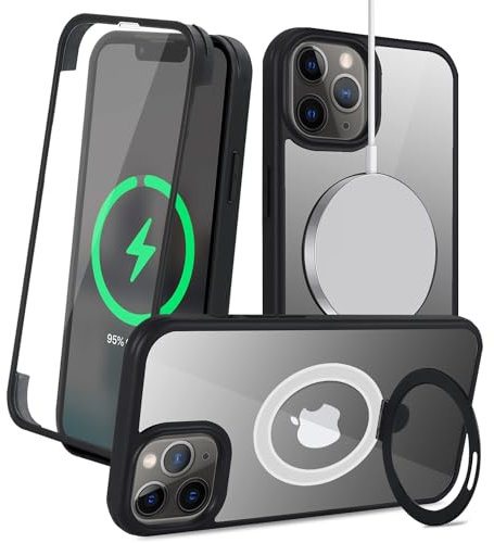 Zouzt for iPhone 11 Pro Max 6.5 Inch Case with Screen Protector, 360 Full Body with Glass Screen Protector [Shockproof] [Dropproof] Ring Stand Heavy Duty Protection Phone Case - Black