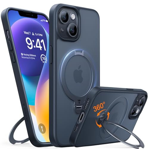 TORRAS 360° Spin Magnetic Stand for iPhone 14 Case, Compatible with Magsafe,14 FT Military Grade Shockproof Slim Protective iPhone 14 Case with Kickstand Ring Holder, Ostand Spin-Black