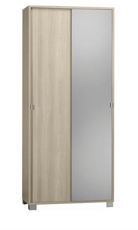 Mondo Viro Armoire 2 portes coulissantes Rebel avec miroir en bois 8 étagères 82 x 42 cm 190h (Ormo Clair/Miroir Naturel)