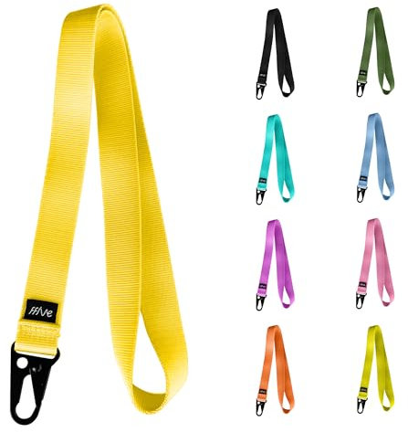 FFIVE - Lanyard nylon real - colgar cuello llaves telefono movil tarjeta identificacion cartera reforzado (AMARILLO)