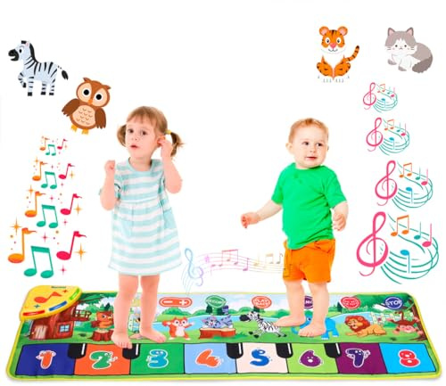 NK Baby Spielzeug ab 1 Jahr mit 8 Tiergeräuschen LED - Musikmatte Kinder von 3 4 5 Jahren, Original Montessori-Geschenk Geburtstag Weihnachten, Klappbar, Funktion Record/Playback (110x36cm)