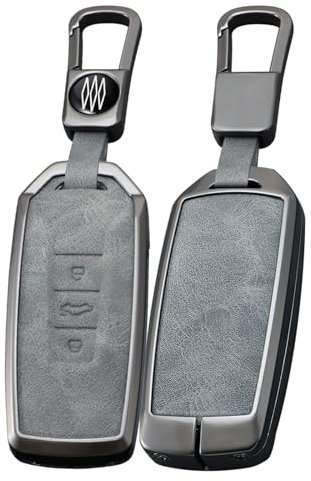 TECART Étui de clé de voiture pour Volkswagen VW Touareg 2018-2023 Smart Clé à distance Alliage de zinc Porte-clés Cuir Coque de clé Étui pour clé 3 boutons-A Gris