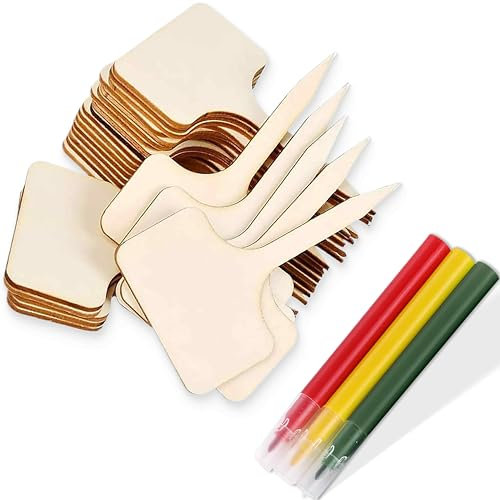 PEVRUAY 50 Stück Pflanzenstecker Holz Schilder Stecketiketten Tafel mit Markierungsstift, Pflanzschilder Holzschilder Pflanzenetiketten Gartenpflanzenanhänger für Topfsamen Kräuter Blumen Gemüse