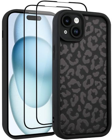UZEUZA Compatible with iPhone 15 Case, Cheetah Print Shockproof Soft TPU Protective Case for Women Girls, Slim Anti Scratch Leopard Case for iPhone 15 6.1 Inch,Black