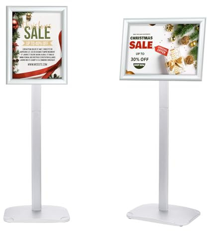 Mutualsign Infoständer DIN A4, Plakatständer mit stabiler Basis, bodenstehender Posterständer für Menü/Mitteilungen/Display, Outdoor-Willkommensschild-Halter, Ständer für Plakate und Werbung, Silber