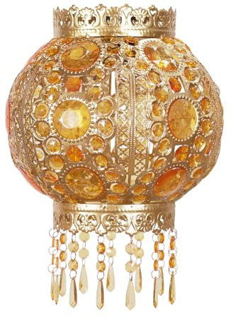 ValueLights | Moroccan Bazaar Style Gold Chandelier Pendant Shade with Jewel Droplets | Chandeliers, Home Décor & Improvement Essential | Includes Bulb