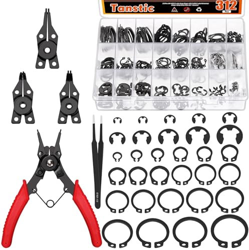 Tanstic 310Pcs C-Clip Externe Sicherungsringe Sprengringe Sortiment Kit(M4-M28) + E-Clip E Clip Sortiment(1.5mm-10mm) mit Sprengring Zange und Pinzette