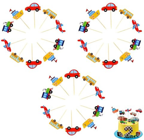30 Stück Transport Kuchendeckel, Auto Bus Zug Flugzeug Schiff Kuchen Topper, Kinder Geburtstag Party Torte Deko Supplies Transport Geburtstags Cupcake Topper Für Kinder Geburtstags Party