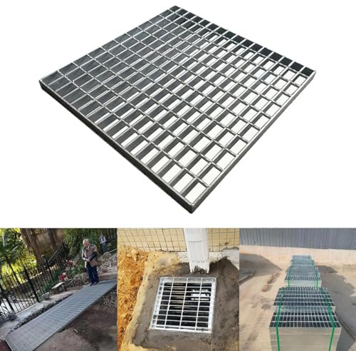 Abflussgitter für den Außenbereich, verzinkter Stahl, 40 x 40 cm, robuste Ablaufabdeckung, B125-Klasse, Kanalrost, rostfreies Metall, silberfarbenes quadratisches Ablaufgitter für Auffahrt, Garage,