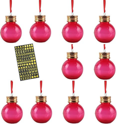 Weihnachtskugeln, 10 Stück Weihnachten befüllbare Schnaps Baumschmuck, Glühbirnenform Kunststoff Klar Weihnachtsschmuck Anhänger Kugel für Weihnachten Home Holiday Decor (Rose Red)