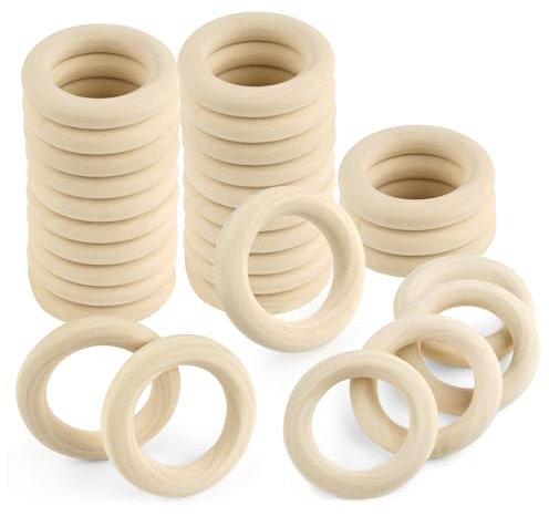 30 Stück Holzringe Set, 60mm Holzringe zum Basteln, Holzring Hölzern, Natürlich Holz Ringe, Holzringe Makramee, Natürliche Bastelring für Makramee Armband, Hölzern Kreis Ringe, für DIY, Handwerk