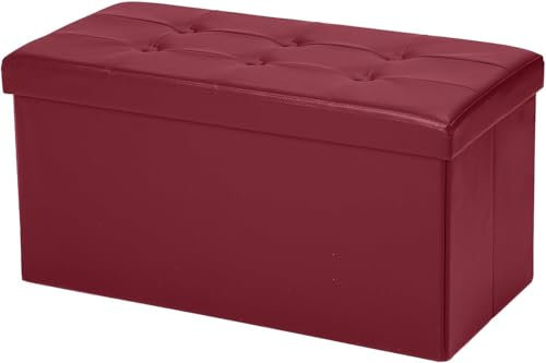COSYLAND Sitzhocker mit Stauraum, Faltbare Sitzbank, Sitztruhe aus Kunstleder, gepolstert Sitzwürfel Fußhocker Aufbewahrungsbox mit Deckel, für Wohnzimmer Schlafzimmer, 76x38x38 cm(Rotwein)