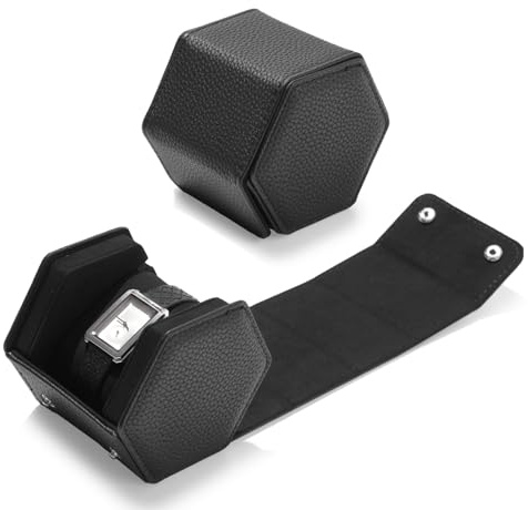 Papten 1 Slots Luxuriöses Echtleder Uhrenbox, Uhrenrolle Reisetasche Uhrengehäuse Für Männer Frauen (Schwarz)
