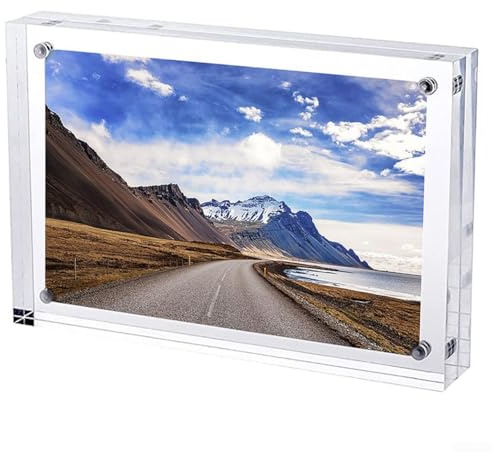 Acryl-Bilderhalter, transparenter Acryl-Bilderrahmen, magnetischer Posterständer, dick 8 + 8 mm, rahmenloser Desktop-Bilderrahmen (14,8 x 21 cm)