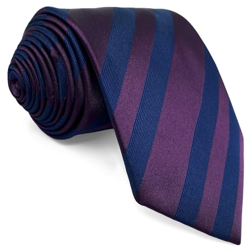 S&W SHLAX&WING Cravatta Blu Navy Uva Viola Rigata per Uomo Tocco di Seta Media