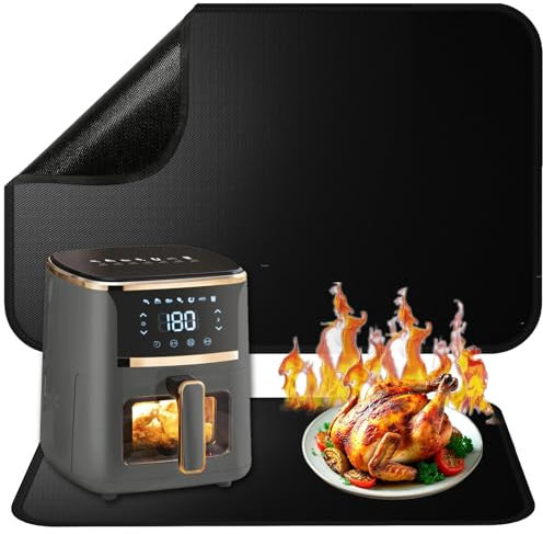 Hitzebeständige Unterlage,Dicker Hitzebeständige Matte für heißluftfritteuse,Feuerfeste Unterlage für Küchenarbeitsplatten,Kaffeemaschine,Glasfasersilikon,Rutschfest und Wasserdicht(Schwarz, 45x35cm)