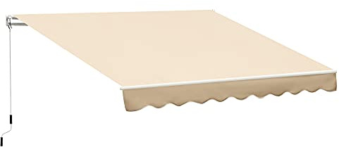Outsunny Store banne Manuel rétractable 295 x 245 cm Store Exterieur terrasse avec manivelle, Angle réglable 45°-85°, Aluminium et Polyester 280 g/m², auvent de terrasse, Balcon, Cour, Beige