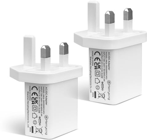 2Pack 5V 2A 10W White USB Plug Adapter, 100V-240V Input, 5V 2A Output for Phone, Tablet, Speakers, USB Fan, Mirror Lights and More Devices, UKCA Listed