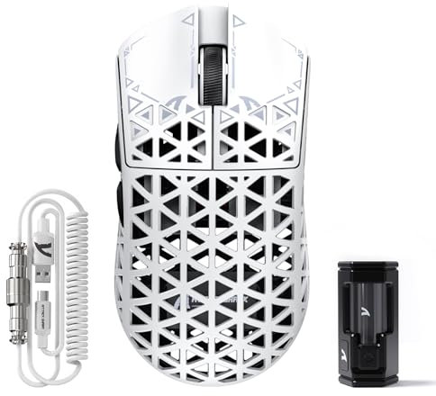 ATTACK SHARK R5 Ultra Mouse Gaming Wireless in Fibra di Carbonio 8000Hz, 39g SUPERLIGHT, 42000DPI, Sensore PAW3950MAX, Nordic 52840, Bluetooth/2.4G/USB-C Cabalto, 8K Cavo Spirale, per PC/Mac, Bianco