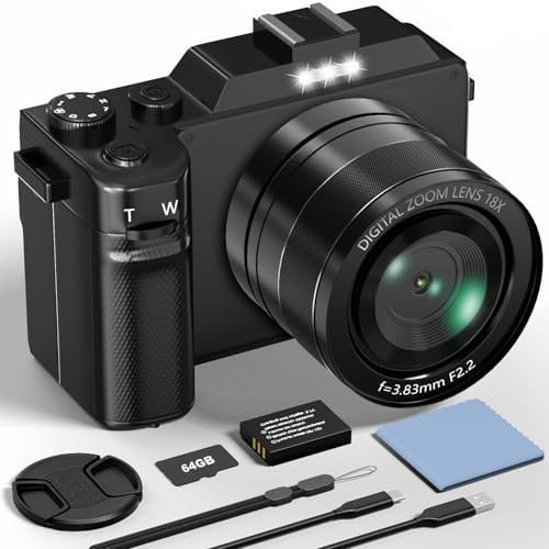 Digital Camera, 5K 64MP Cameras for Photography with WiFi, 64GB Card, Autofocus, Selfie 3 LCD Screen Compact Vlogging Camera for Youtube, Beginners, Teens, Adult
