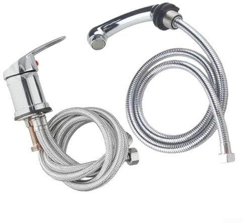 Mitigeur et douchette à main, robinet de baignoire avec fixation de douche, robinet mitigeur de bain avec pommeau de douche, 136 cm (tube 120 cm, buse 16 cm)