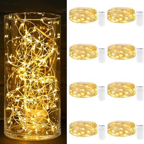 LED Mini Lichterkette mit Batterie, 8 Stück 2M 20 LED Silberdraht Mini Lichterkette Batteriebetrieben, DIY kleine Lichterketten Wasserdichte für Party Hochzeit Weihnachten Beleuchtung Deko (WarmWeiß)
