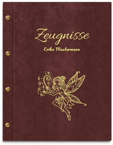 Personalisierbare Zeugnismappe in brauner Felloptik mit eigenem Namen und Motiv - inkl. 12 Sichthüllen - Goldener Aufdruck mit individuellem Motiv selbst gestalten