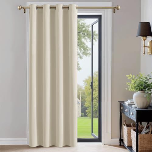 PONY DANCE Thermovorhang Hitzeschutz Hellbeige Türvorhang Blickdicht | Verdunkelungsvorhang, für Kinderzimmer, Wohnzimmer, 1 Stück H220 x B140 cm, Sichtschutz, UV-Schutz, Ösenschal, Abdunkelnd