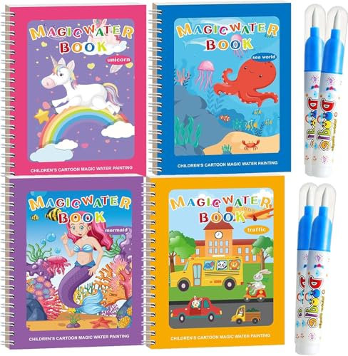Vossot 6 pcs aquadoodle (à partir de 3 ans) avec stylo à eau, coloriage à l'eau peinture magique à l'eau, peinture propre en déplacement, graffitis à l'eau, usage répété,coloriage magique
