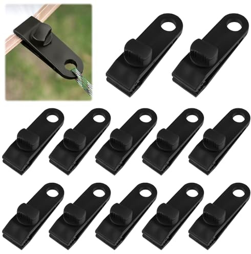 12 Stück Planenspanner Planenclips Zeltplanen Clips, Schwarz Tarp Clips, Einstellbar Zelte Clip, Sofortige Markisenklemme, für Zelte, Abdeckungen, Markisen, Banner, Gartenarbeit, Pool Planen