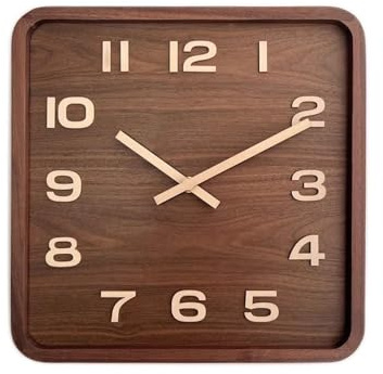 WBRSybUK Horloge Murale Carrée en Bois, Horloge Murale Vintage en Noyer, Horloge De Siège Simple Chinoise Silencieuse, Horloge Murale De Salon sans Poinçon, Horloges Murales De Réveil(25cm)