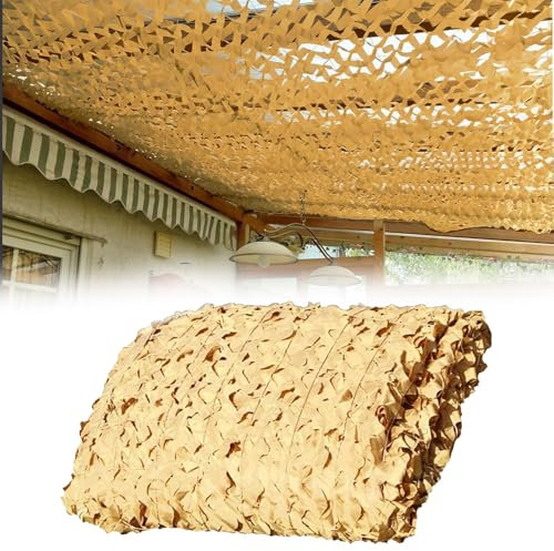 Filet de Camouflage Sable 5x9m 210D Reinforced Militaire Voile D'ombrage Camouflage, Filet Camo pour Soleil en Plein Air Thème Parti Décoration Voiture Couvre Pergola Camping